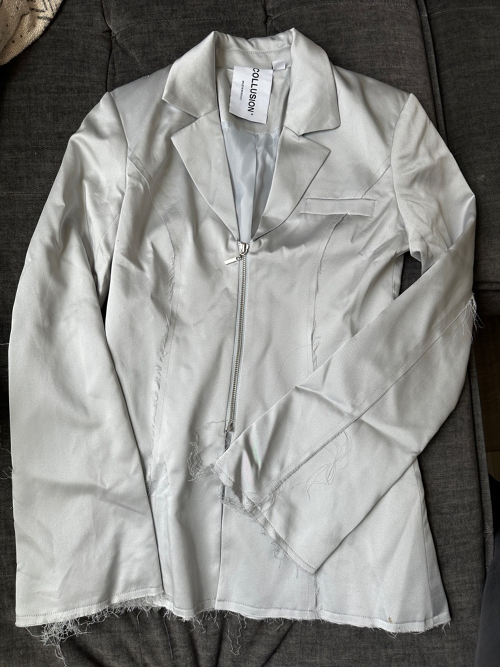 Collusion Women's Silver/Gray satin Blazer Jacket (4) NWOT